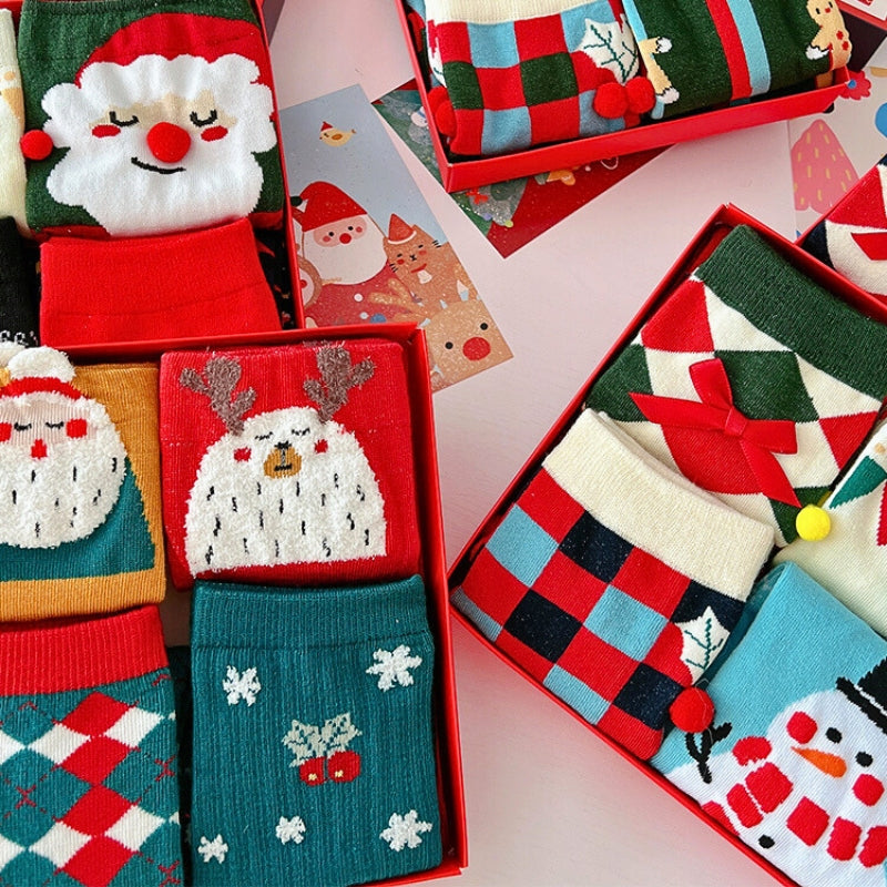 Coffret cadeau Thème de Noël Chaussettes en coton pur Mi-mollet pour couples Automne/Hiver"