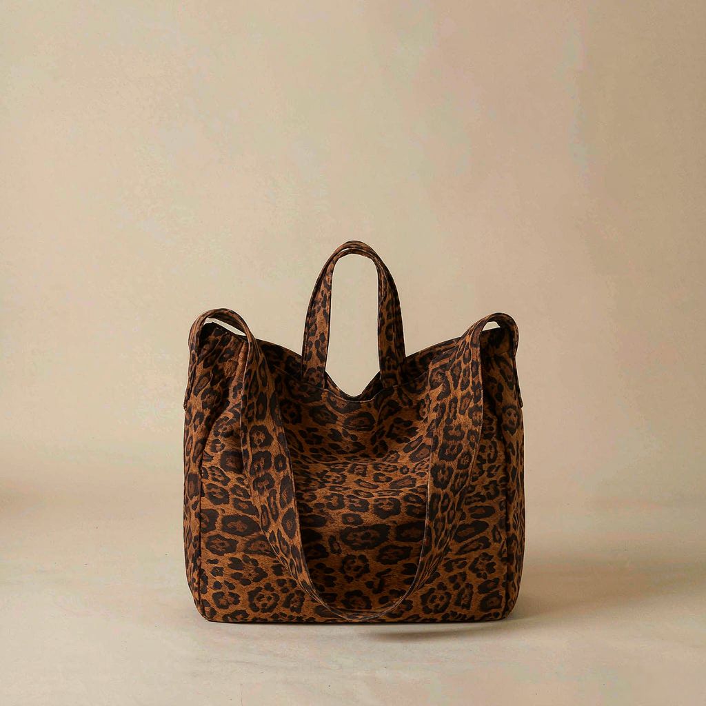 Sac Cabas Imprimé Léopard en Toile - Grand Sac Épaule & Bandoulière Style Vintage