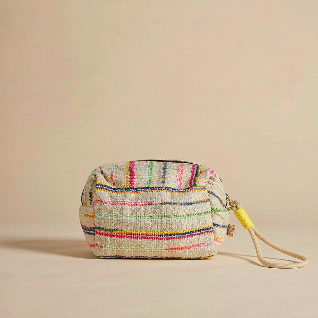 Trousse de Maquillage Bohème à Rayures Multicolores - Pochettes de Voyage & Rangement Compacte