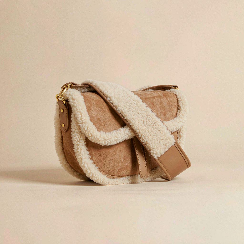 Sac Banane Besace en Suédine et Effet Moumoute - Sac Épaule & Bandoulière Tendance Hiver
