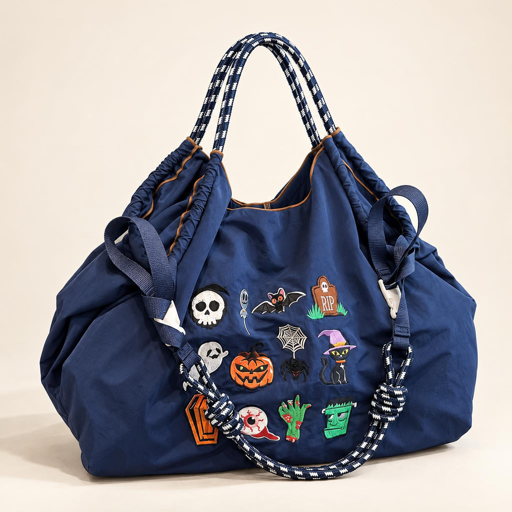 Sac Cabas Halloween "Spooky Chic" - Sac Épaule avec Patchs Brodés