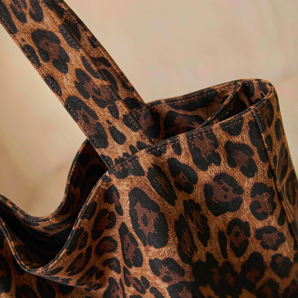Sac Cabas Imprimé Léopard en Toile - Grand Sac Épaule & Bandoulière Style Vintage