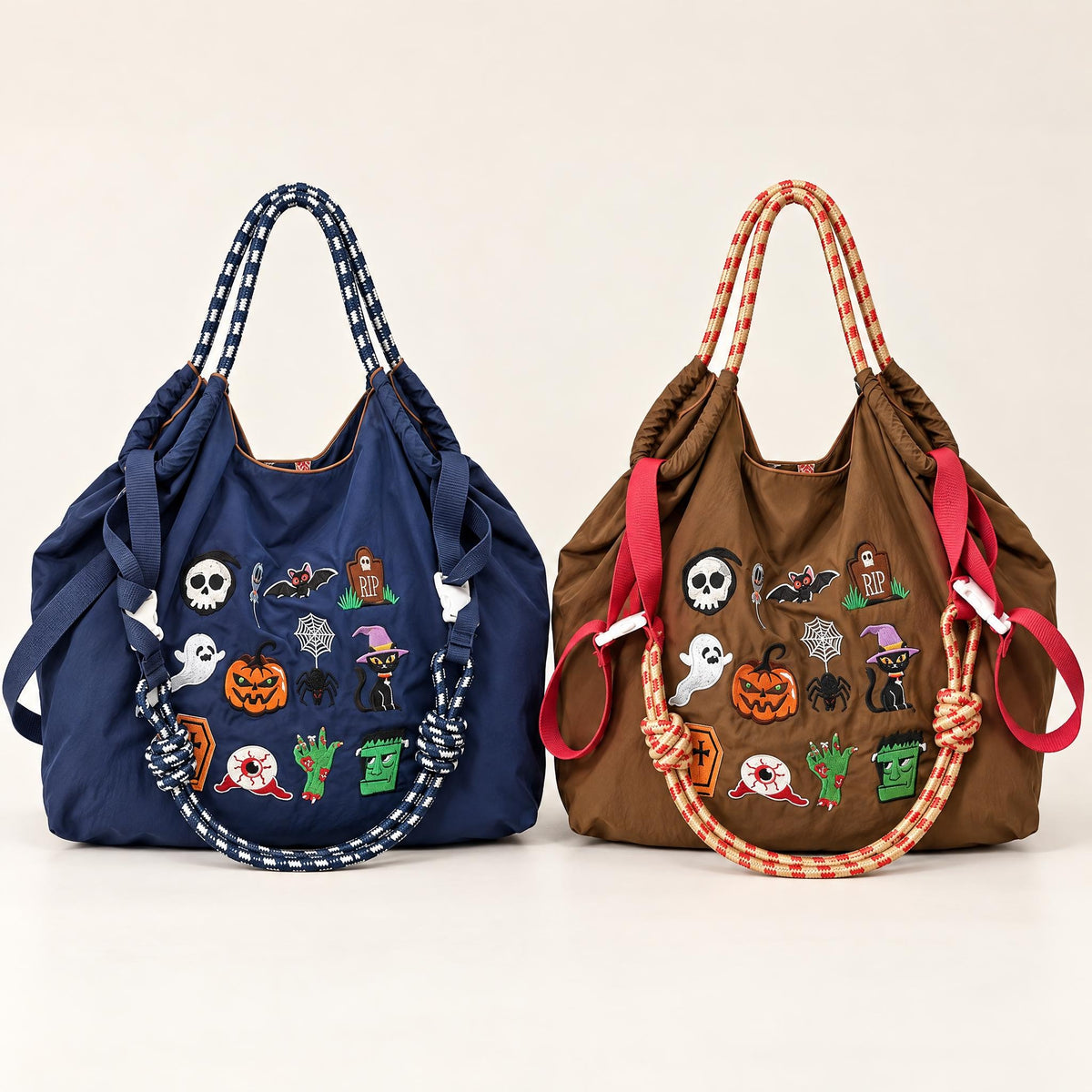 Sac Cabas Halloween "Spooky Chic" - Sac Épaule avec Patchs Brodés