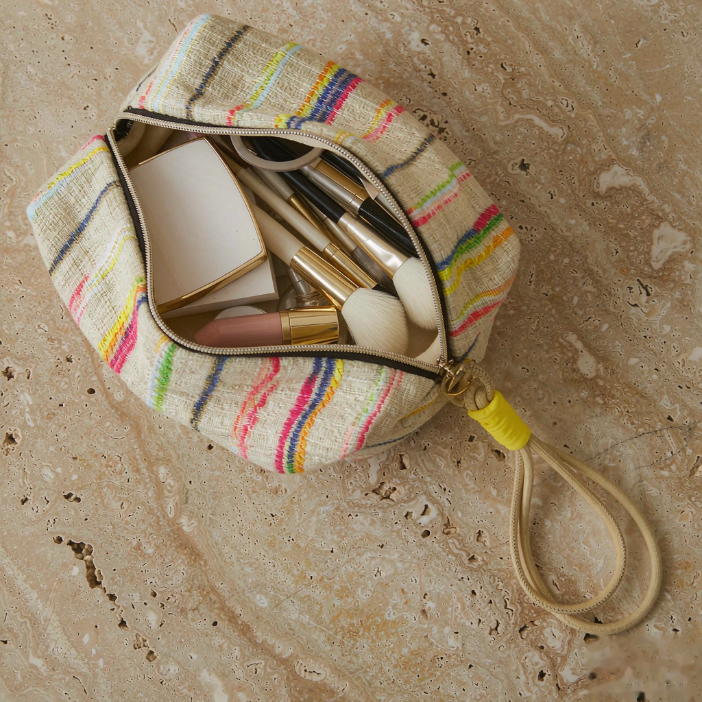 Trousse de Maquillage Bohème à Rayures Multicolores - Pochettes de Voyage & Rangement Compacte