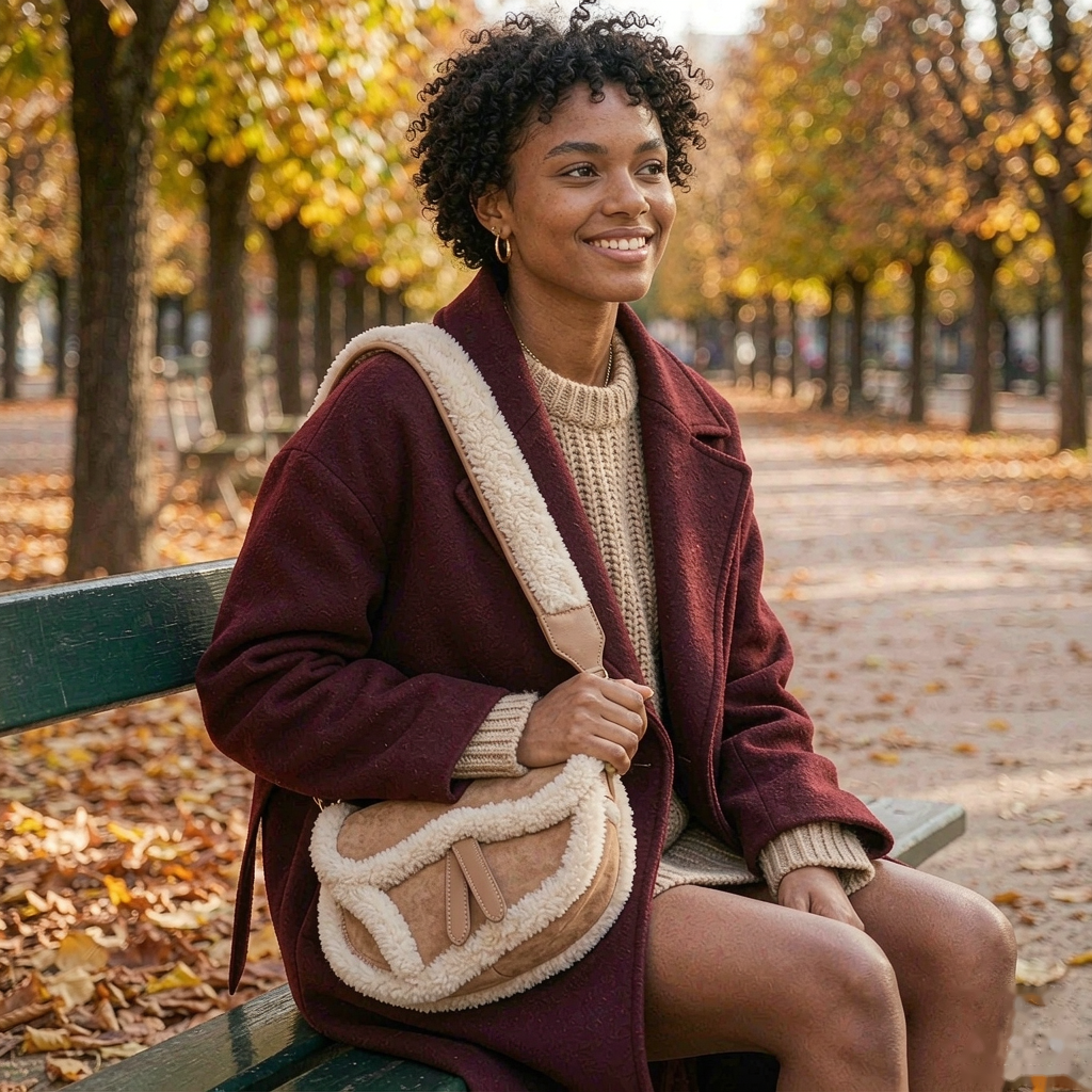 Sac Banane Besace en Suédine et Effet Moumoute - Sac Épaule & Bandoulière Tendance Hiver