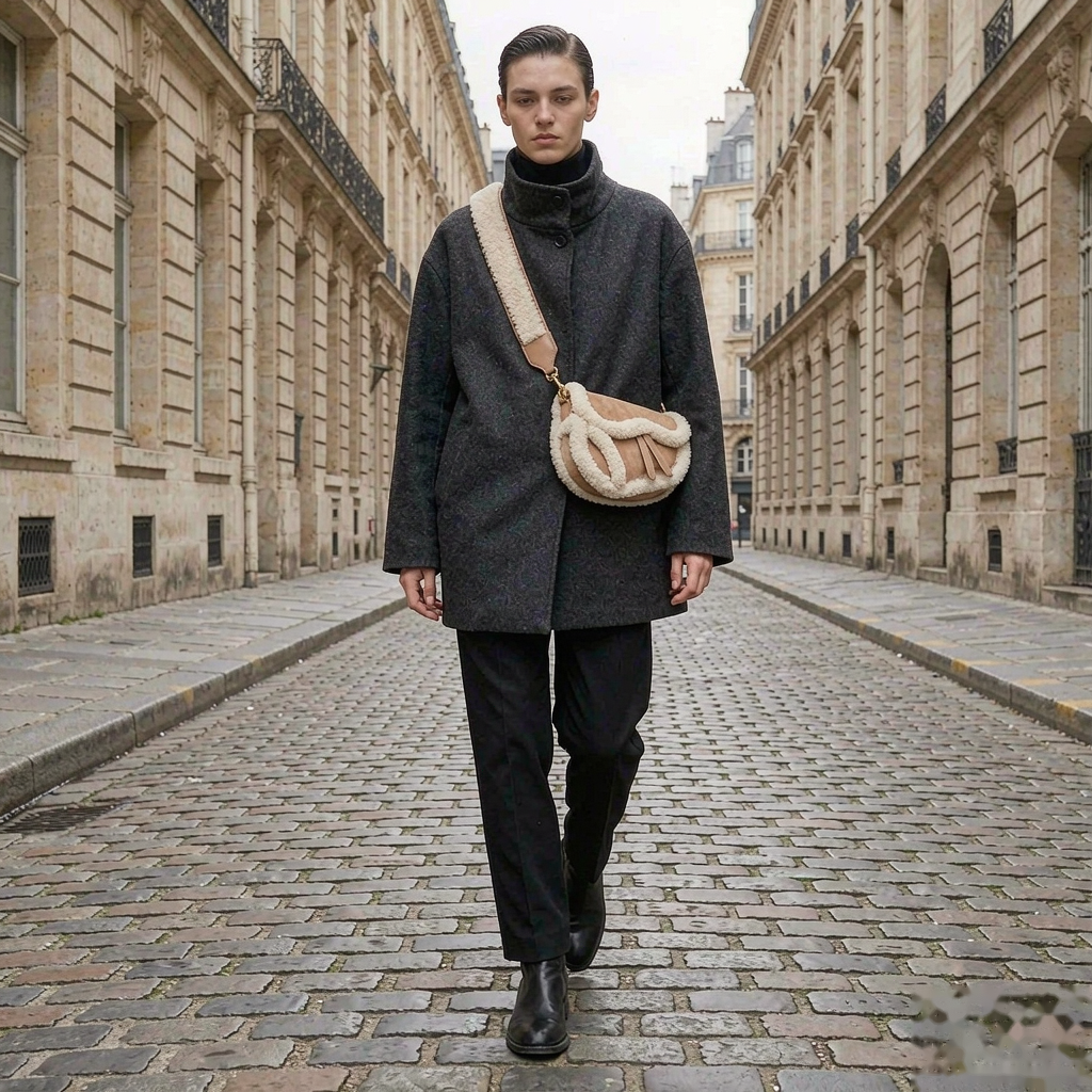 Sac Banane Besace en Suédine et Effet Moumoute - Sac Épaule & Bandoulière Tendance Hiver
