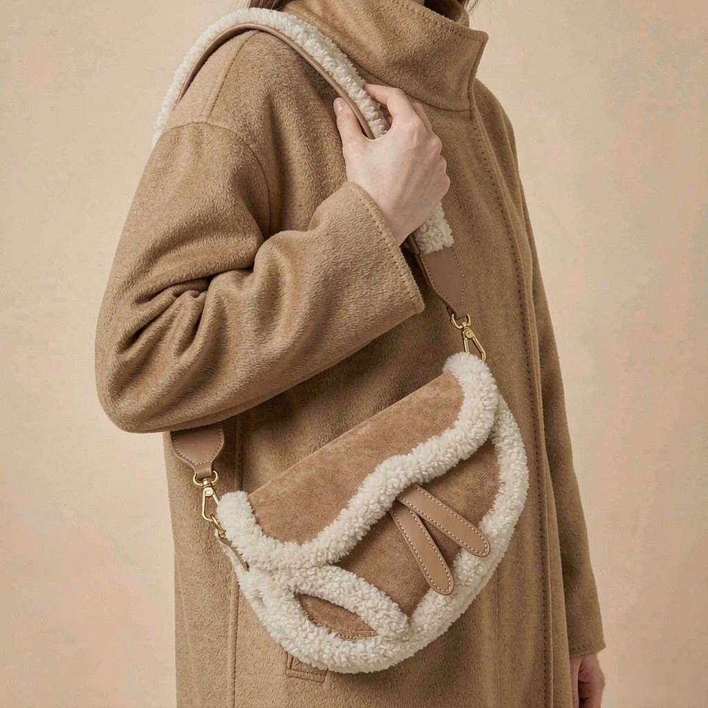 Sac Banane Besace en Suédine et Effet Moumoute - Sac Épaule & Bandoulière Tendance Hiver