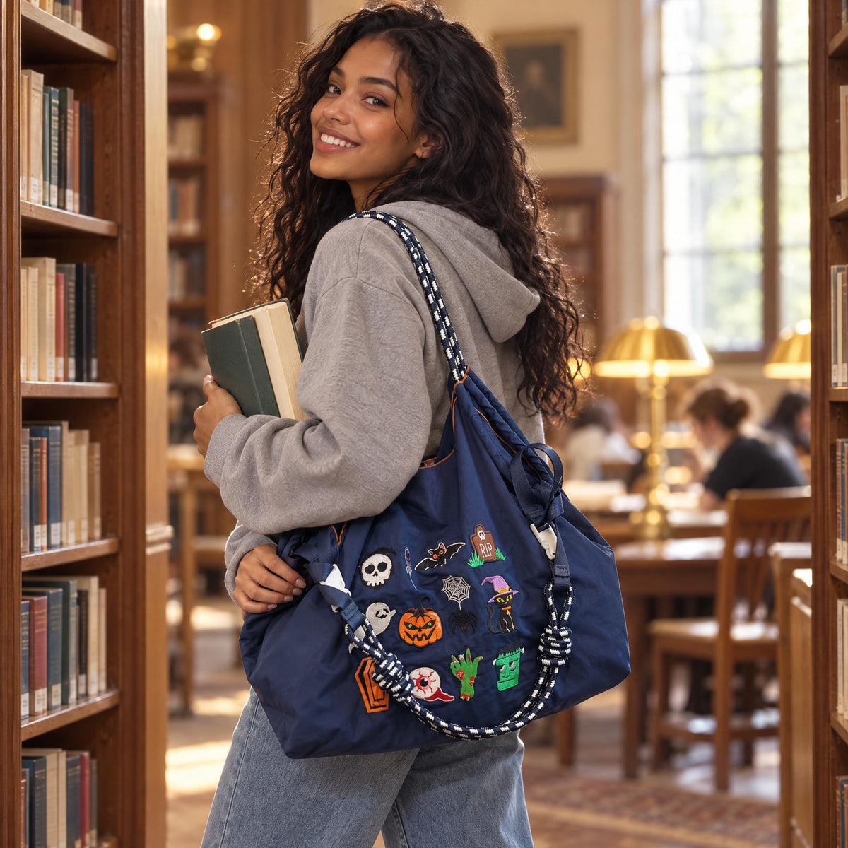 Sac Cabas Halloween "Spooky Chic" - Sac Épaule avec Patchs Brodés