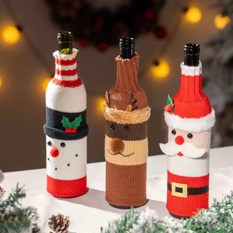 Housses décoratives pour bouteilles de Noël - Père Noël, sapin et scènes festives