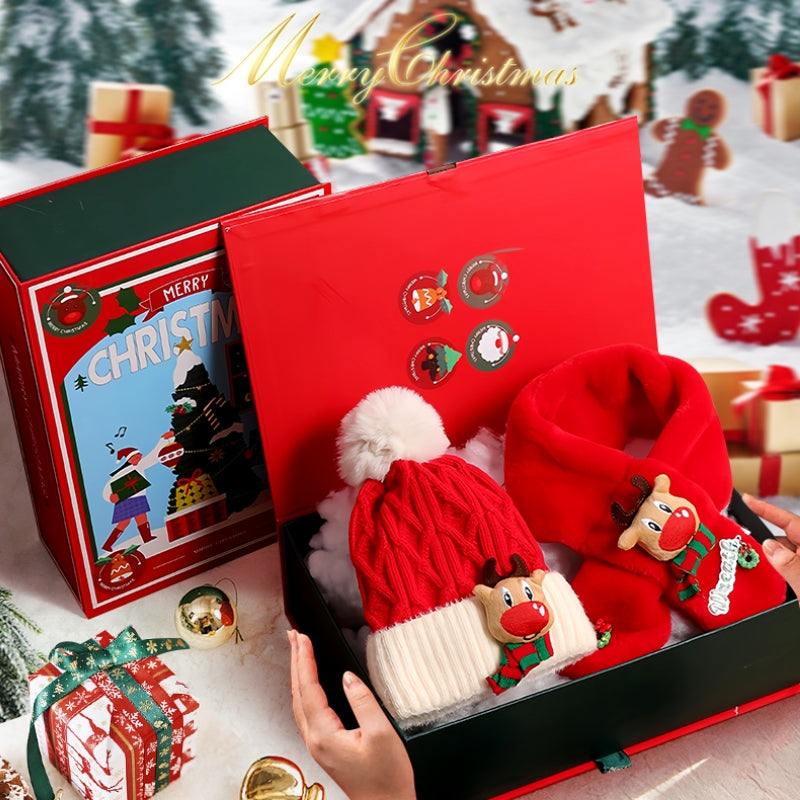 Coffret Cadeau de Noël - Ensemble Bonnet et Écharpe pour Enfants - Cadeau Bébé - Accessoires Chauds pour l'Automne et l'Hiver