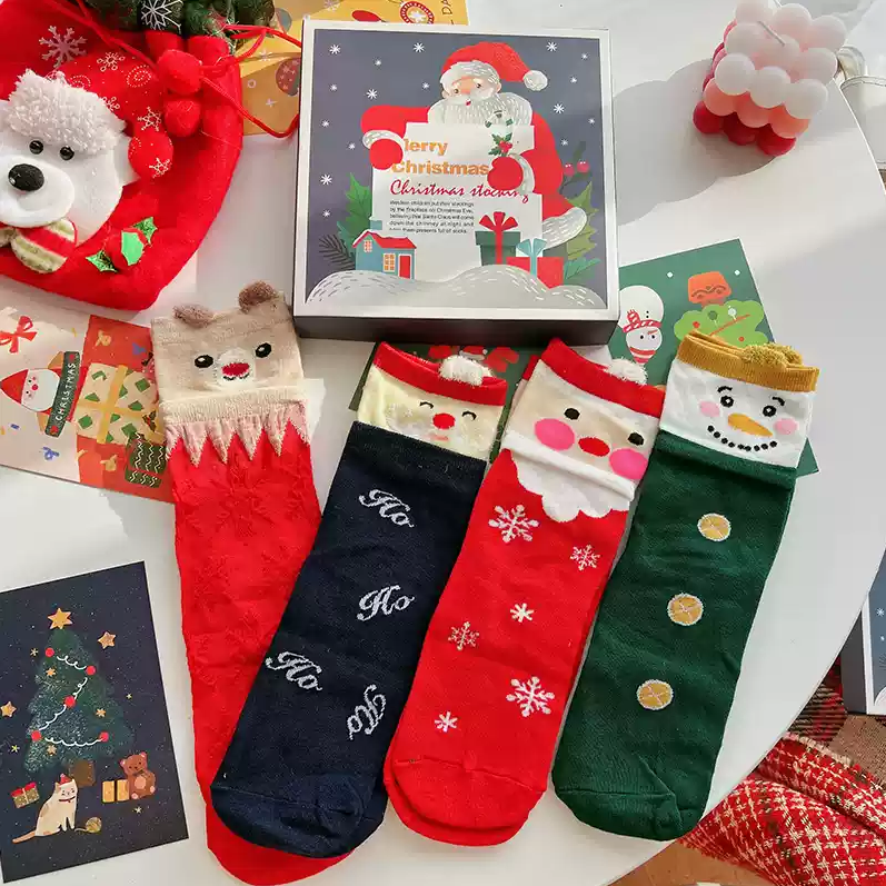 Coffret cadeau Thème de Noël Chaussettes en coton pur Mi-mollet pour couples Automne/Hiver"