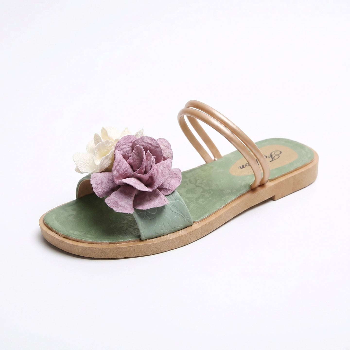 Sandales Élégants Décorés de Fleurs, Sandales à enfilerm Chaussons pour femme - Nouvelle Tendance Été Mules Confortables et Résistantes à l'Usure, Polyvalentes pour l'Extérieur et la Maison, Légères à Fond Plat