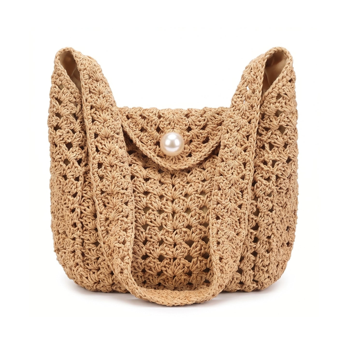 Sac D'épaule Carré En Coton Pour Femmes avec bouton en forme de perle, Et Doté D'une Bandoulière Simple
