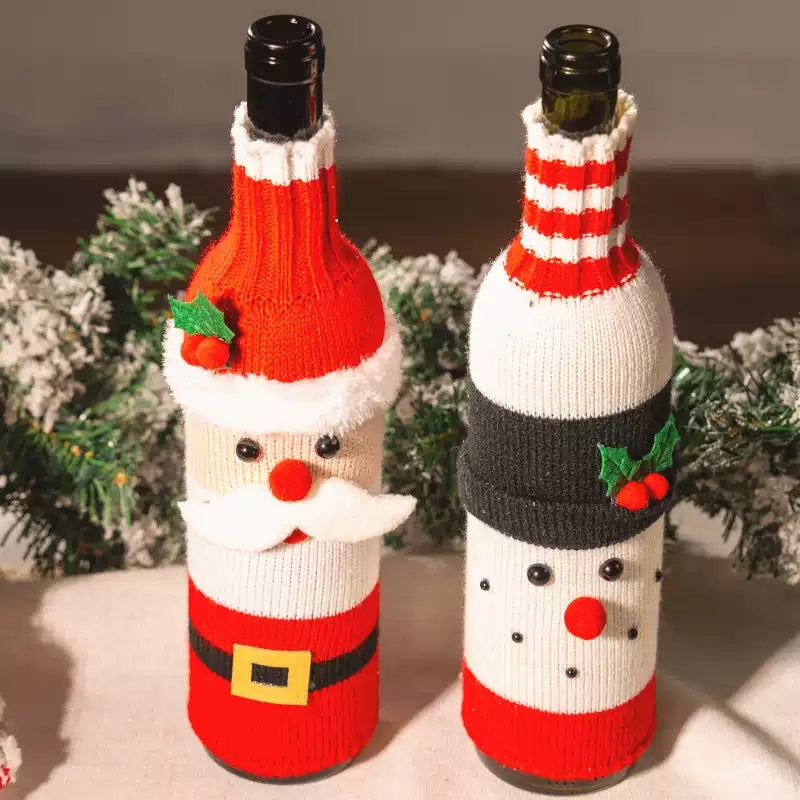Housses décoratives pour bouteilles de Noël - Père Noël, sapin et scènes festives