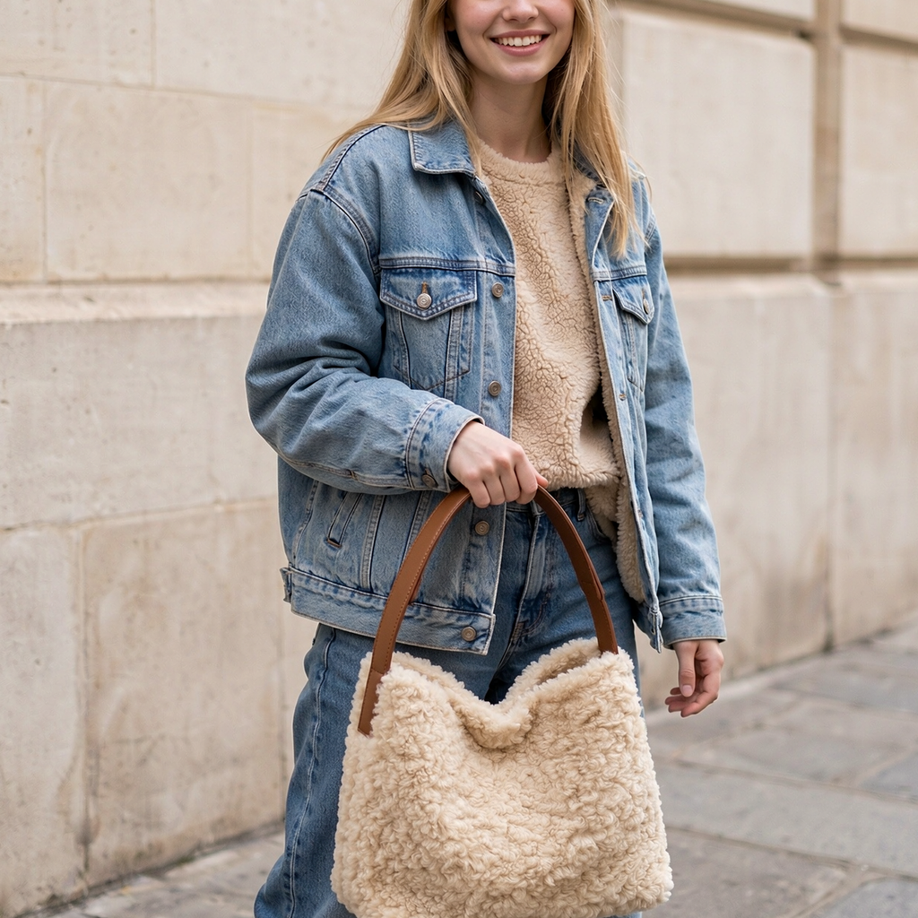 Grand Sac Seau en Fausse Fourrure Moumoute
