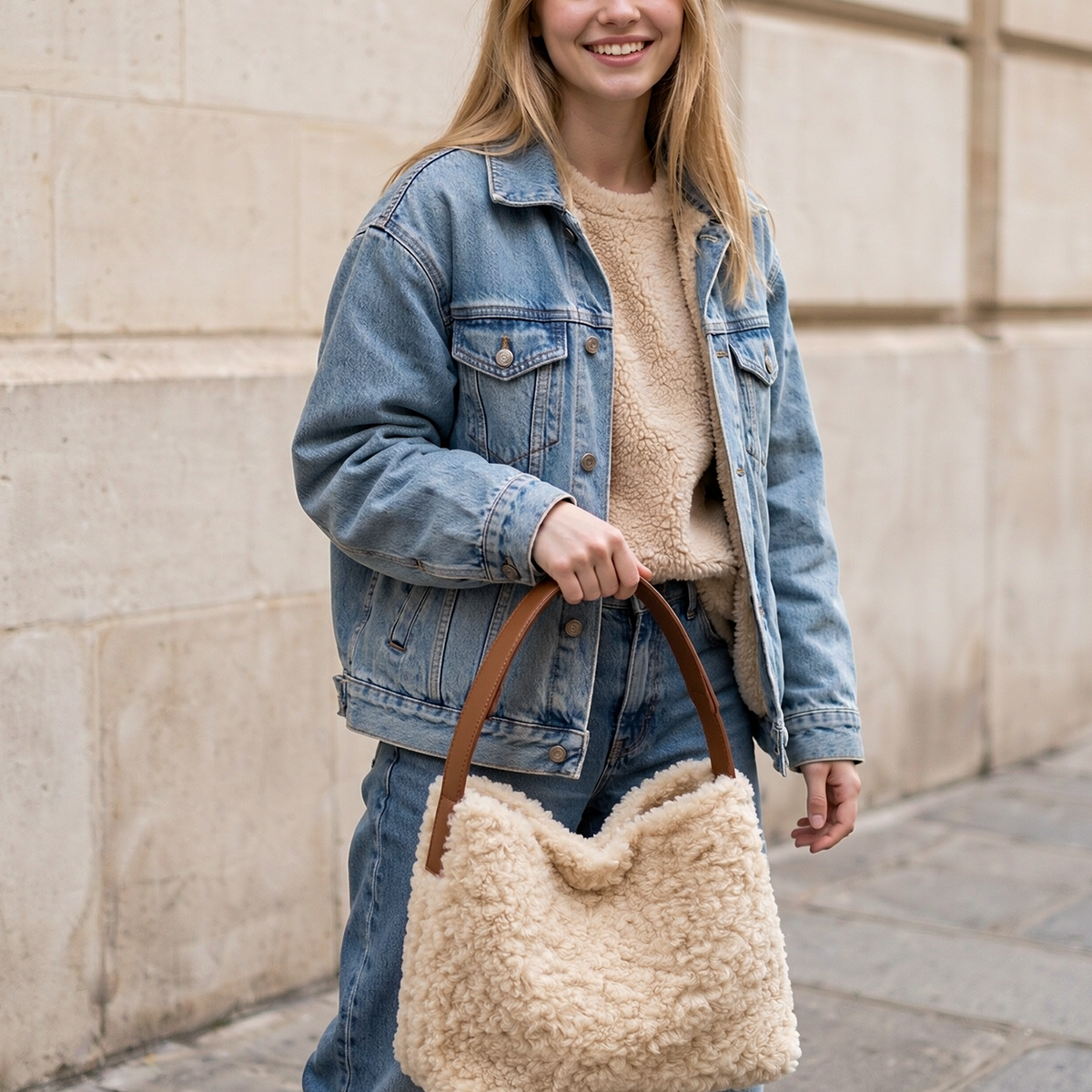 Grand Sac Seau en Fausse Fourrure Moumoute