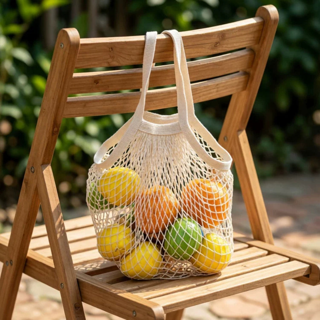 Sac de Courses en Coton Filet - Provisions D’Achat Epicerie Rangement Poche Fruits Légumes Pliable Réutilisable
