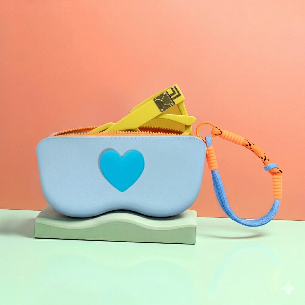 Étui à lunettes en silicone avec dragonne tressée – Pochette zippée waterproof pour lunettes de soleil 🌞