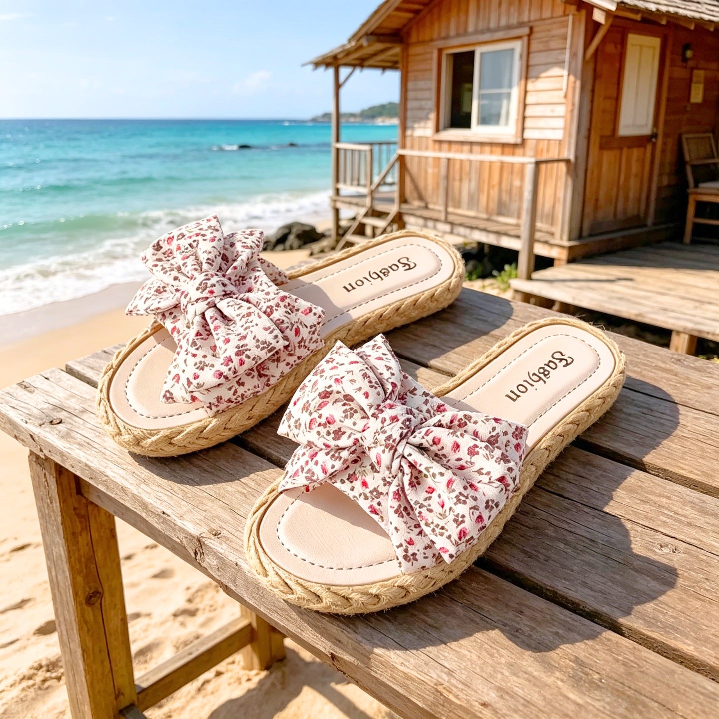 Sandales et Mules pour Femmes Bowknot Sandales Plates Femme Chaussures D'été Décontractées à Enfiler Semelle Tissée Antidérapante Pantoufles Femme Ete Confortable Mode Chaussons de Plage