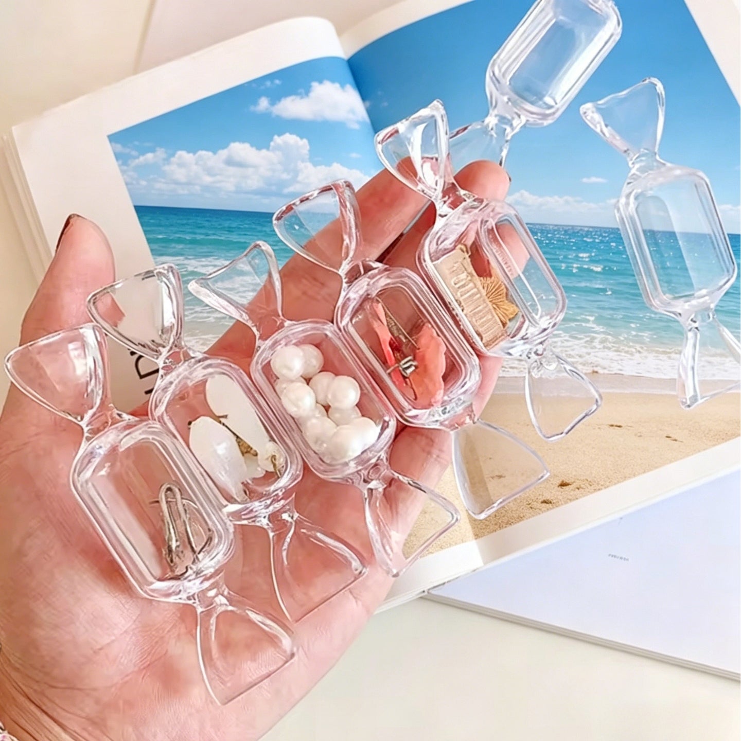 Boîte de Rangement en Forme de Bonbons - Lot de 10 boîtes à bijoux transparentes pour bijoux de voyage pour femmes et filles