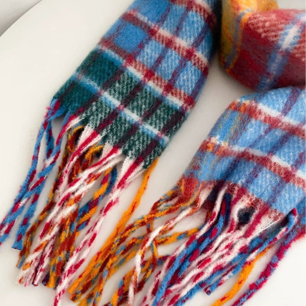 Écharpe à Carreaux Multicolores en Mohair - Douce, Chaude et Tendance