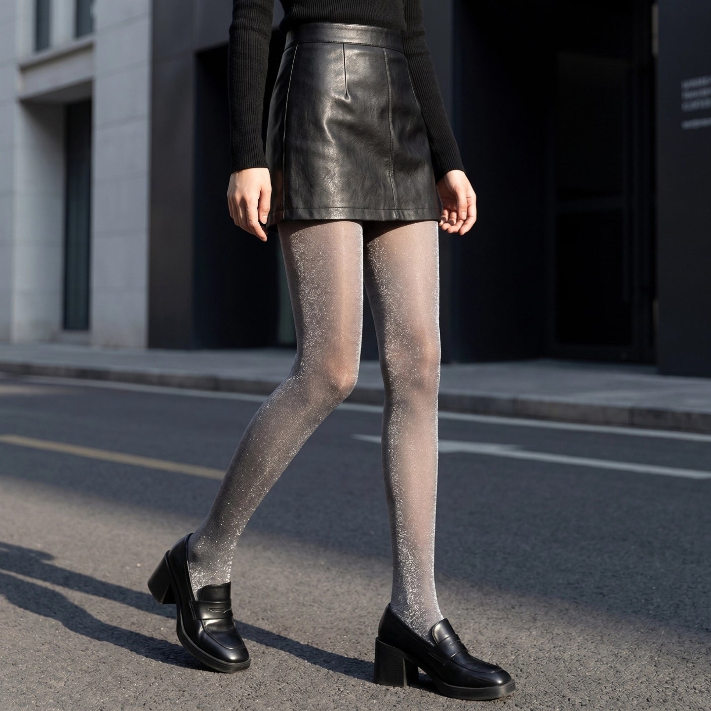 Collants scintillants-Collant Pailleté Transparent-Blanc Argent Noir