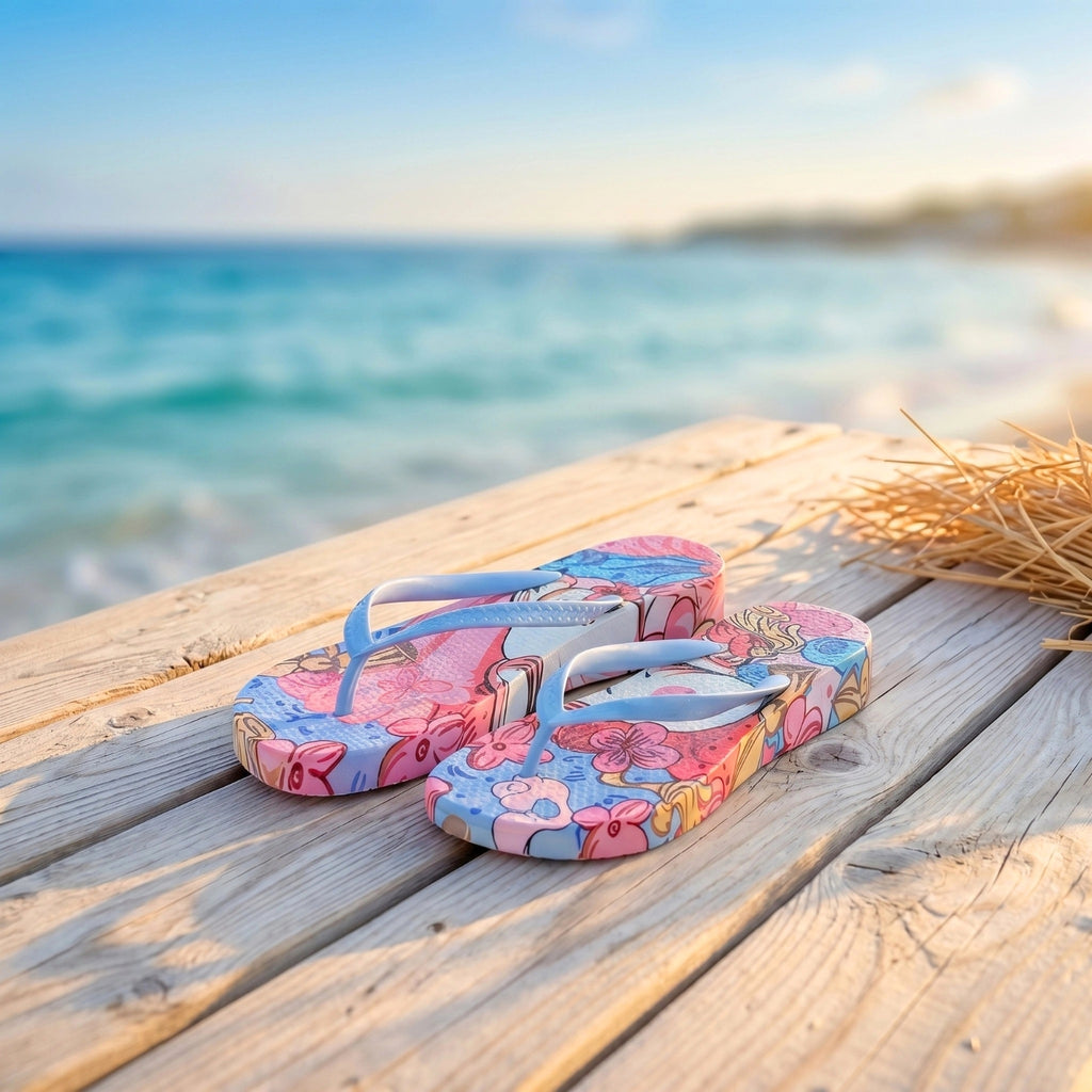 Tongs Femme à Talon Compensé 3.5cm, Sandales de Plage à Imprimé Graffiti Chic, Claquettes d’Été Antidérapantes en Caoutchouc, Mules de Vacances Confortables et Légères