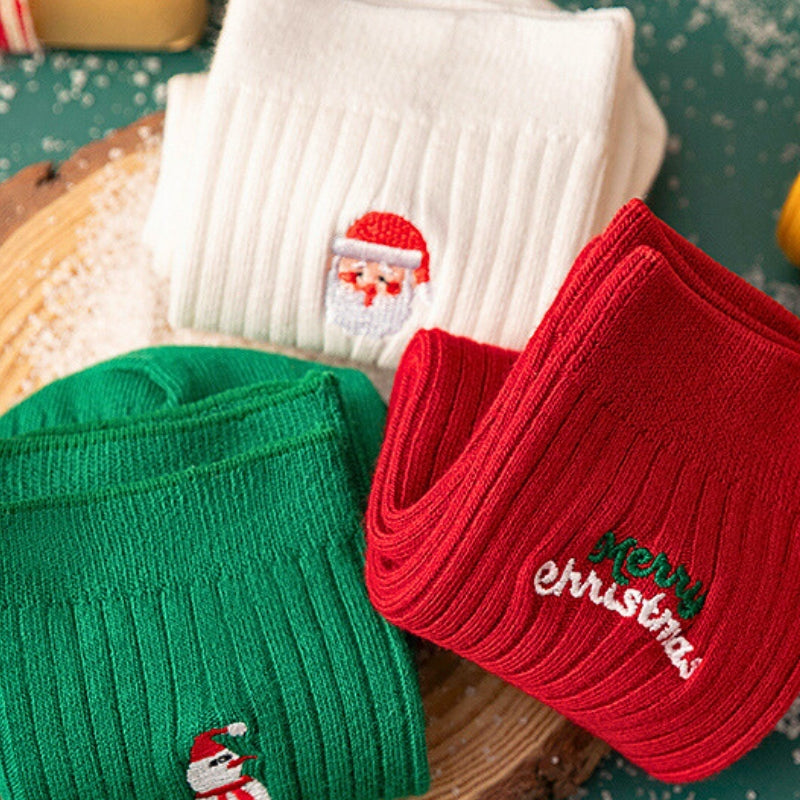 Coffret cadeau de chaussettes de Noël, Petit motif de Noël brodé, chaussettes mi-mollet automne/hiver, chaussettes en coton pur, cadeau de Noël, chaussettes longues pour couples