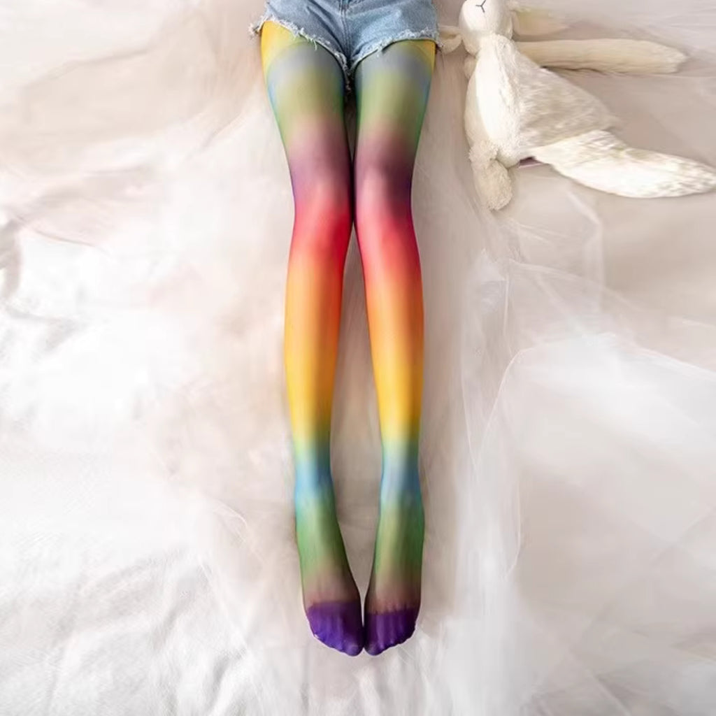 Collant Arc en ciel multicolore - Bas De Fête, Bas Élastiques Et Doux.