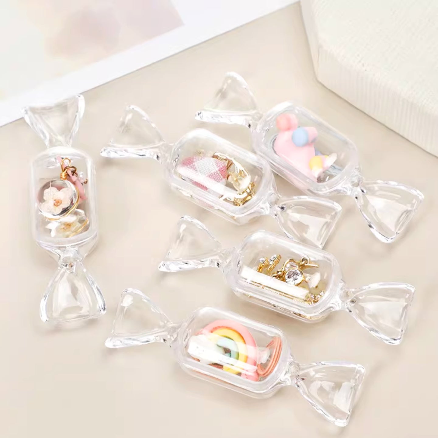 Boîte de Rangement en Forme de Bonbons - Lot de 10 boîtes à bijoux transparentes pour bijoux de voyage pour femmes et filles