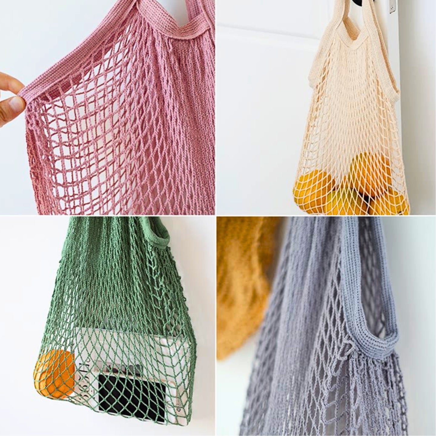 Sac de Courses en Coton Filet - Provisions D’Achat Epicerie Rangement Poche Fruits Légumes Pliable Réutilisable