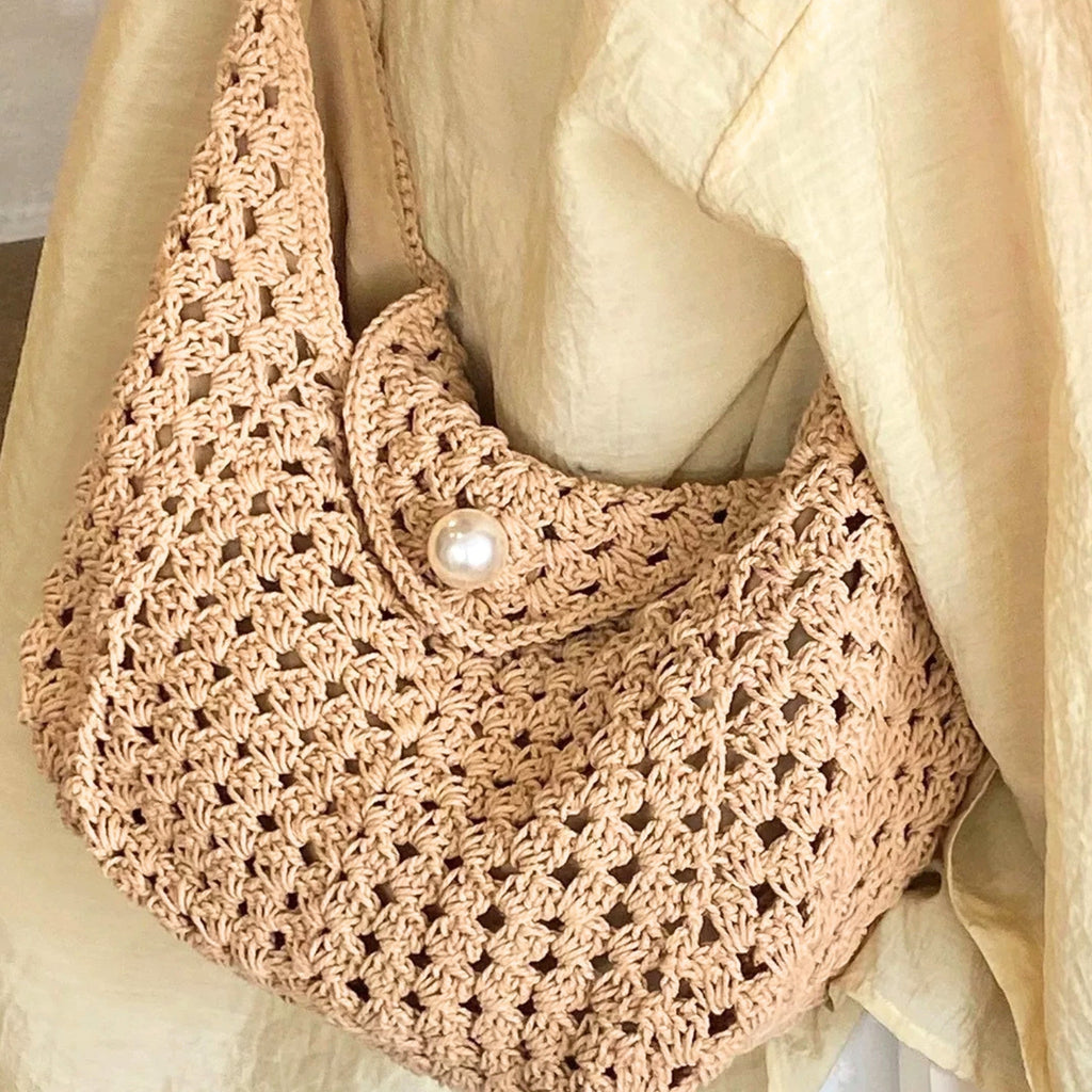 Sac D'épaule Carré En Coton Pour Femmes avec bouton en forme de perle, Et Doté D'une Bandoulière Simple