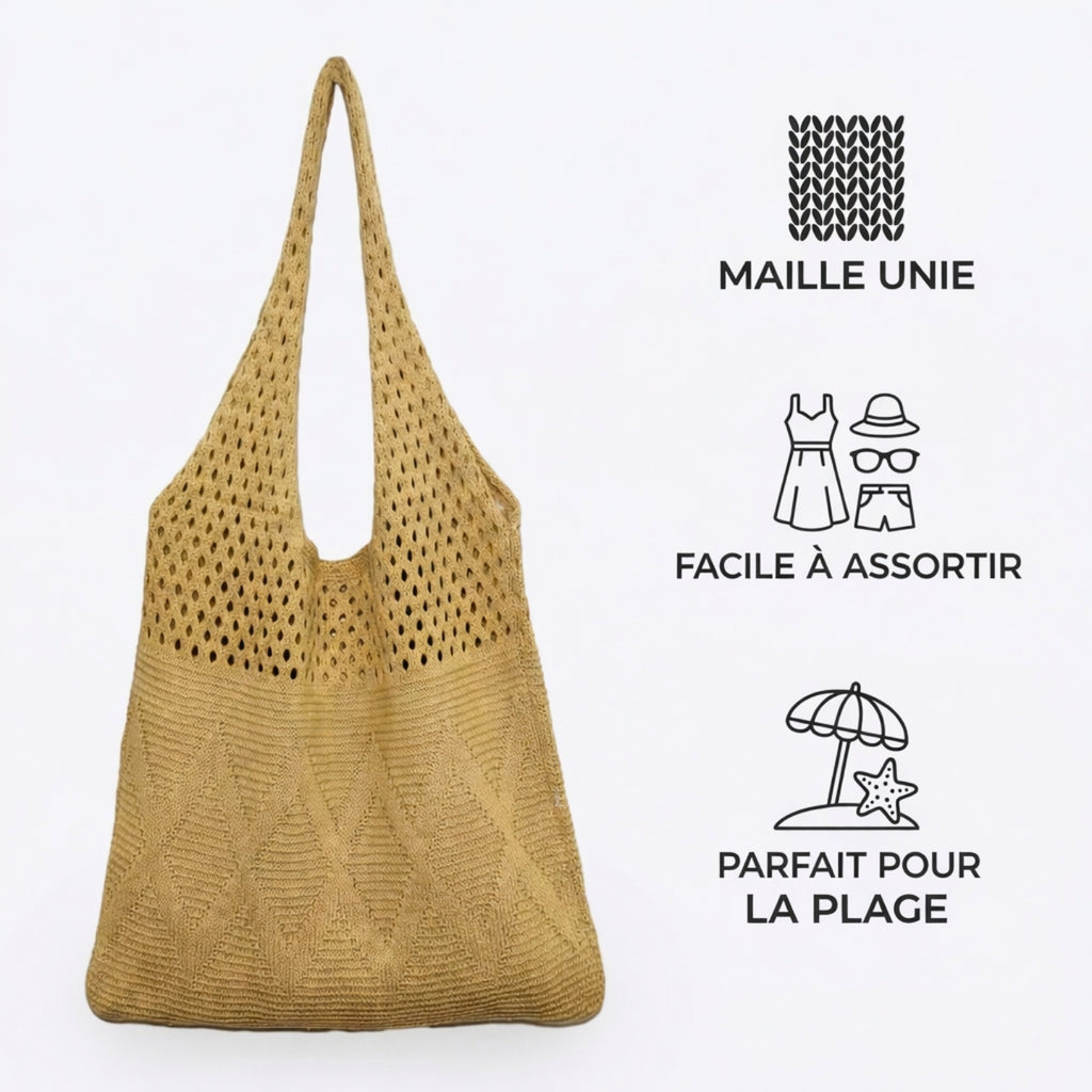 Sac à bandoulière pour femme - Grande capacité - Sac en tricot - Sac de plage tendance - Sac de vacances pour les voyages