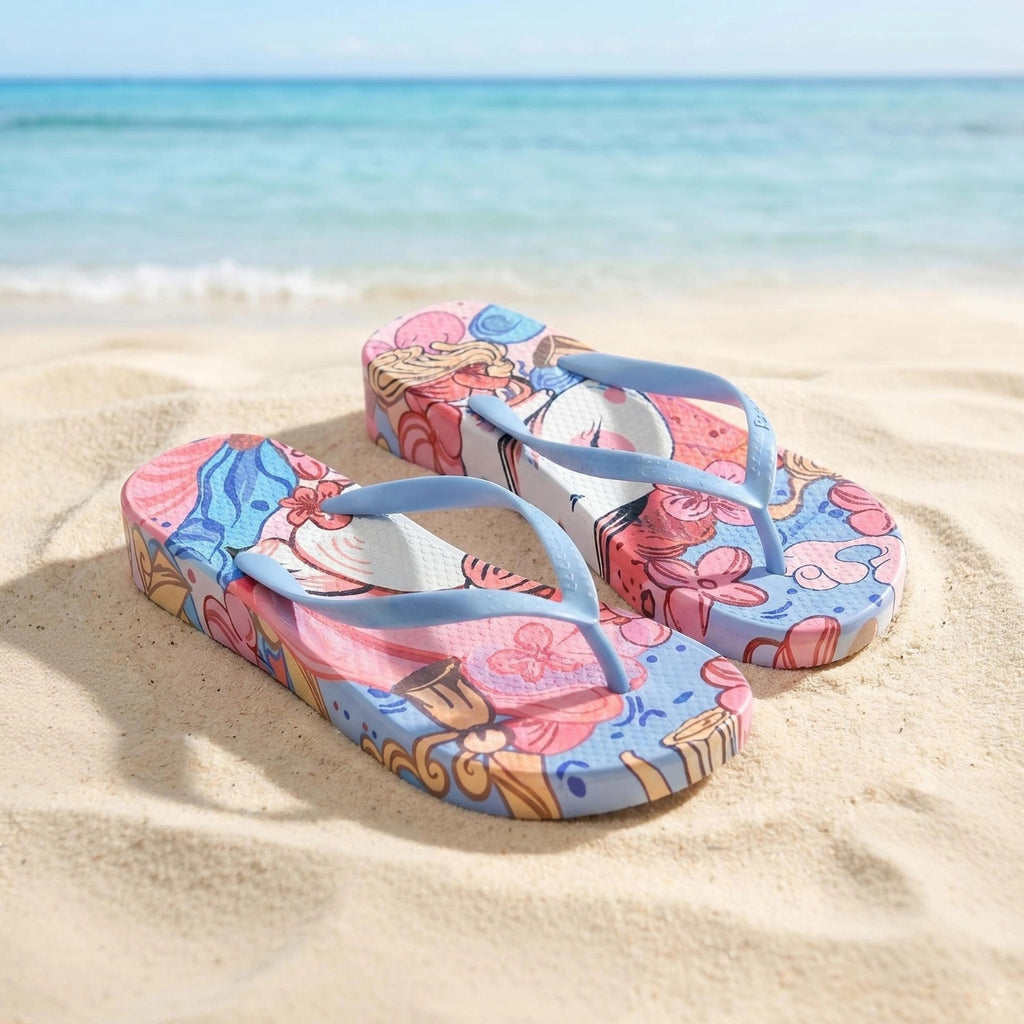 Tongs Femme à Talon Compensé 3.5cm, Sandales de Plage à Imprimé Graffiti Chic, Claquettes d’Été Antidérapantes en Caoutchouc, Mules de Vacances Confortables et Légères