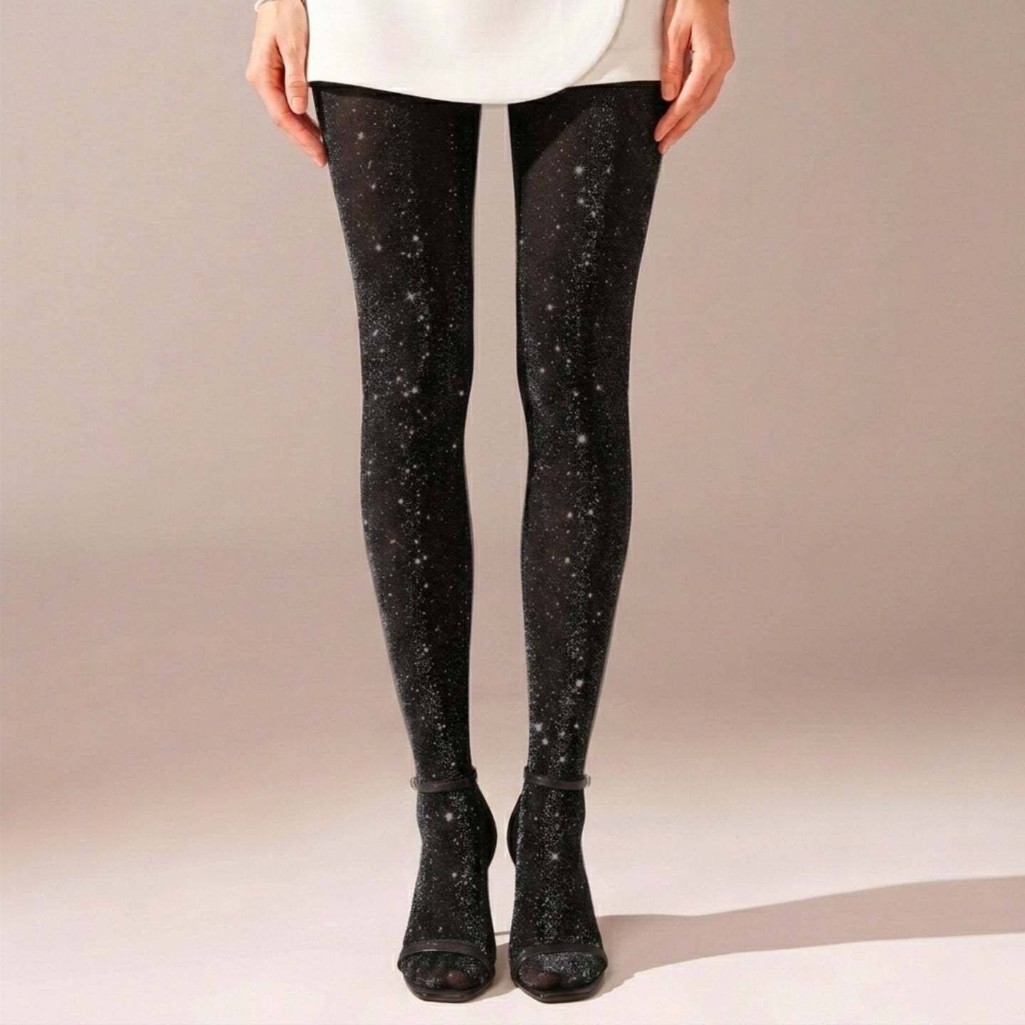 Collants scintillants-Collant Pailleté Transparent-Blanc Argent Noir