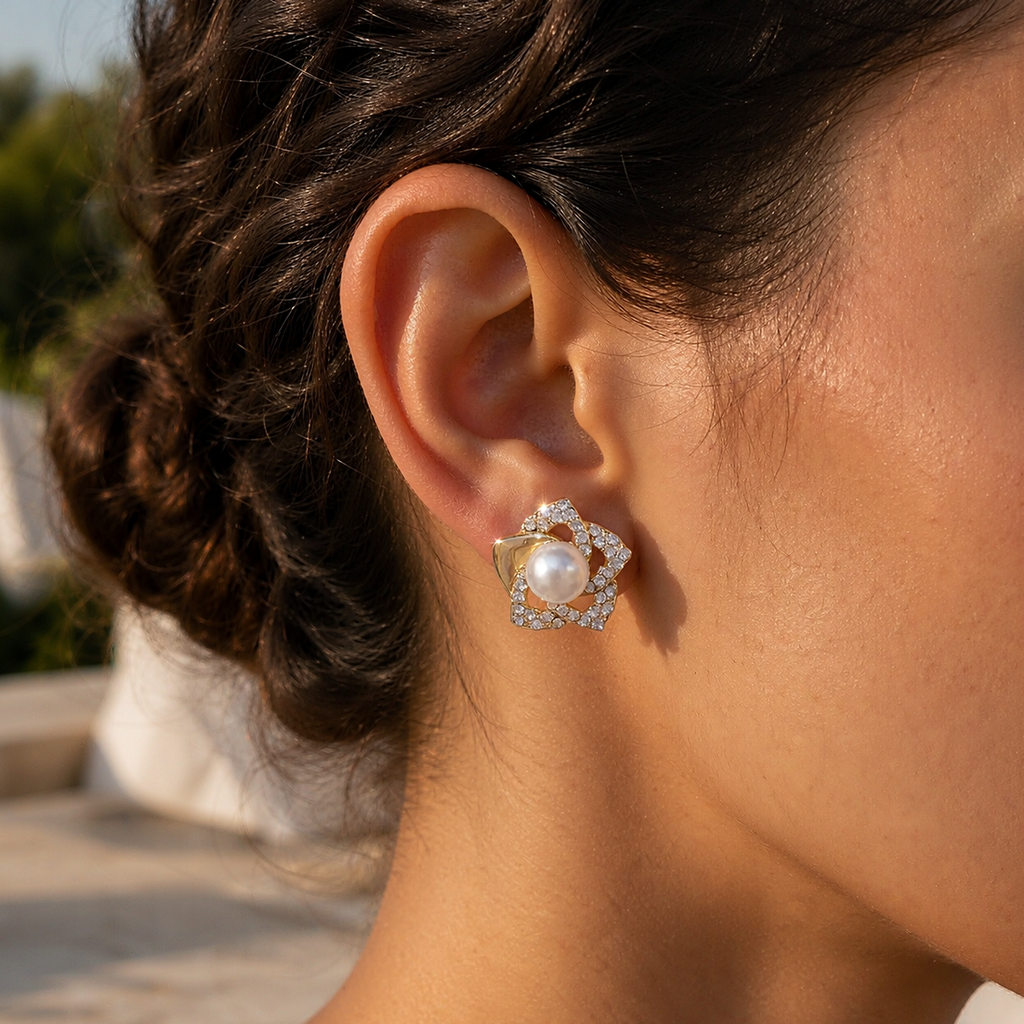 Boucles d’oreilles dorées Fleur & Perle