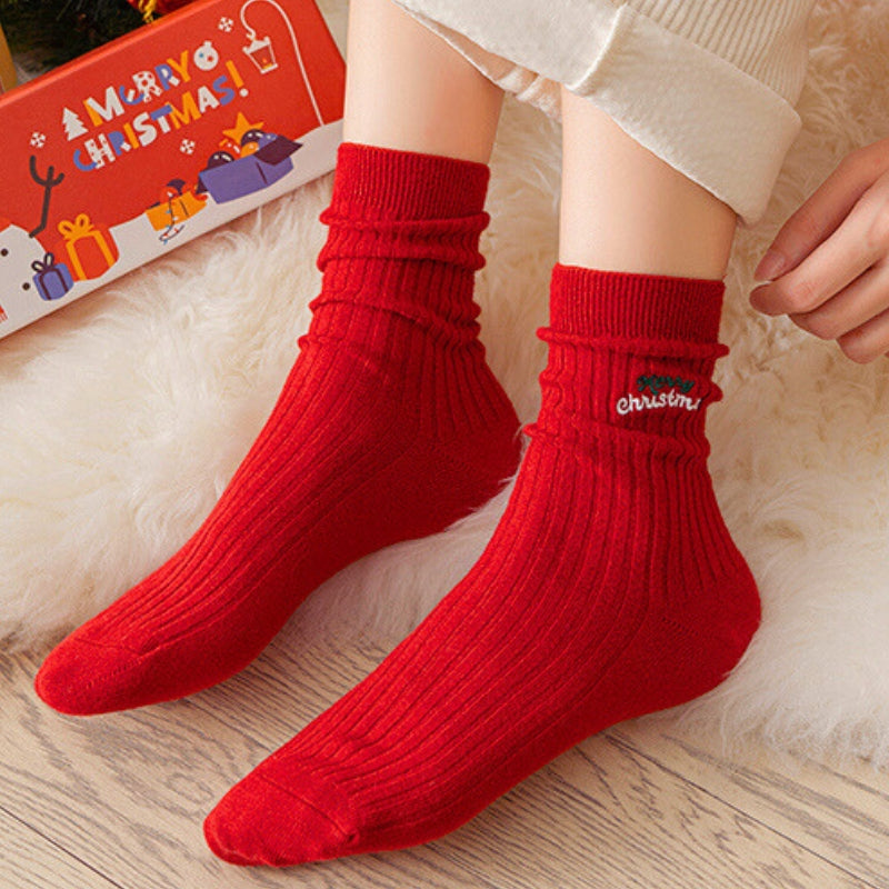 Coffret cadeau de chaussettes de Noël, Petit motif de Noël brodé, chaussettes mi-mollet automne/hiver, chaussettes en coton pur, cadeau de Noël, chaussettes longues pour couples