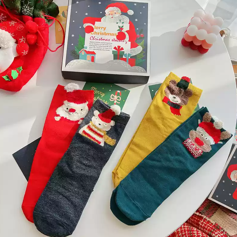 Coffret cadeau Thème de Noël Chaussettes en coton pur Mi-mollet pour couples Automne/Hiver"