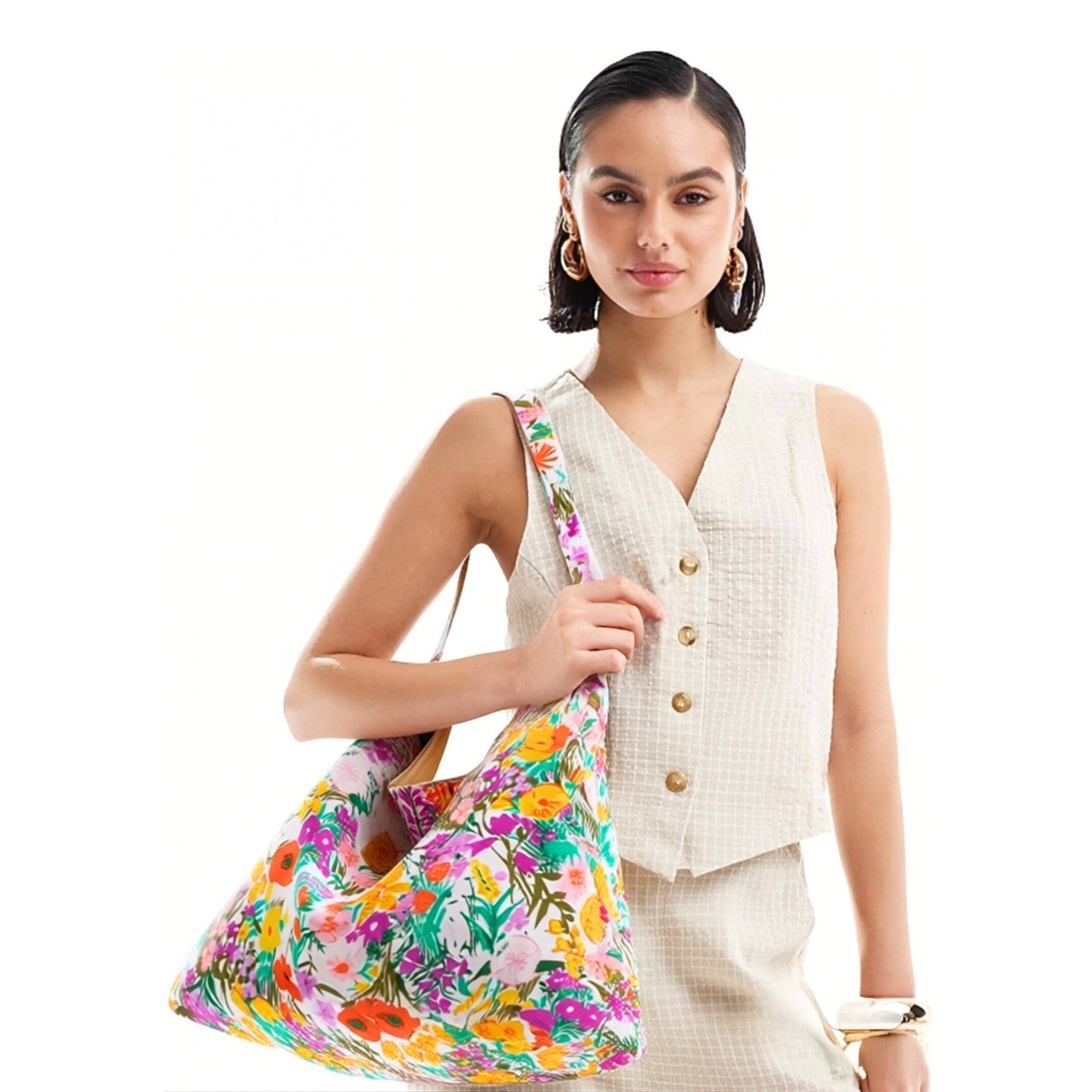 Nylon Sac à bandoulière multifonction de grande capacité à motif floral, tote bag – Sac de courses