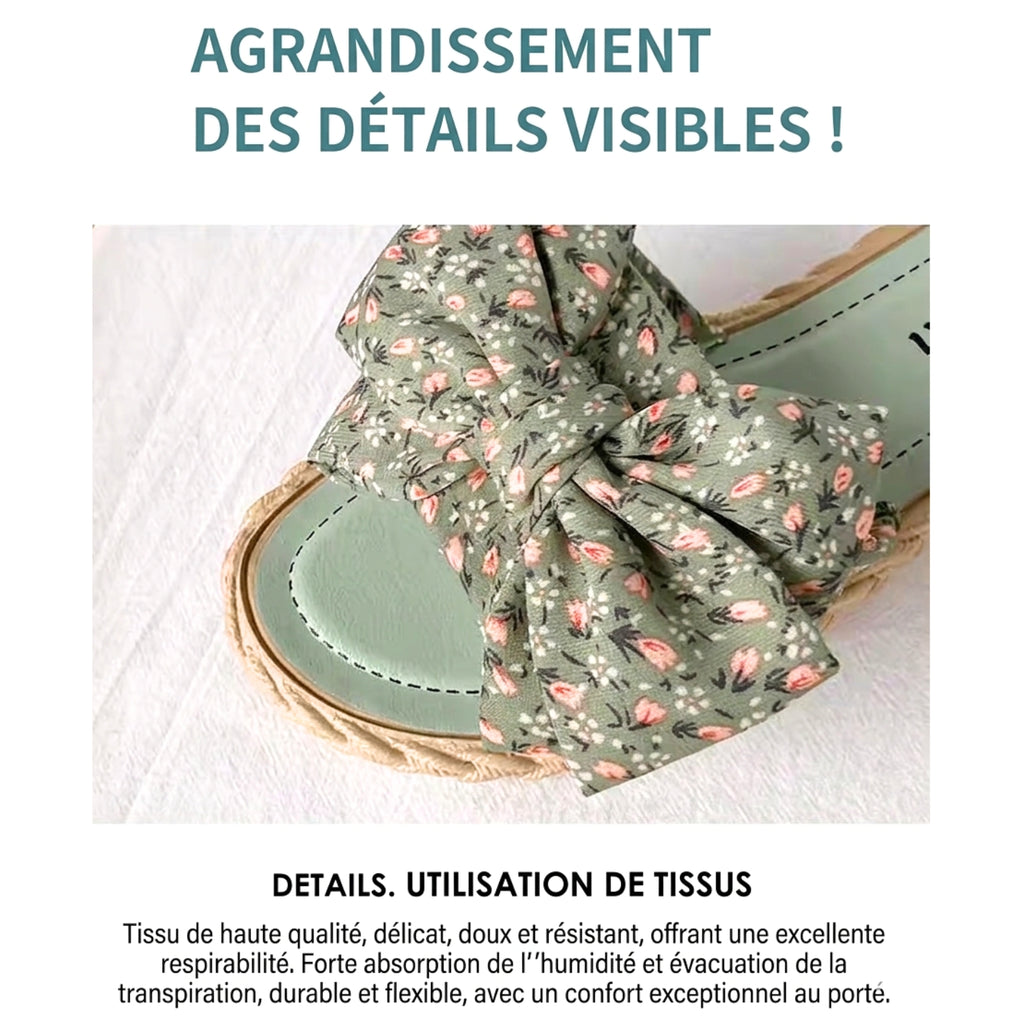 Sandales et Mules pour Femmes Bowknot Sandales Plates Femme Chaussures D'été Décontractées à Enfiler Semelle Tissée Antidérapante Pantoufles Femme Ete Confortable Mode Chaussons de Plage