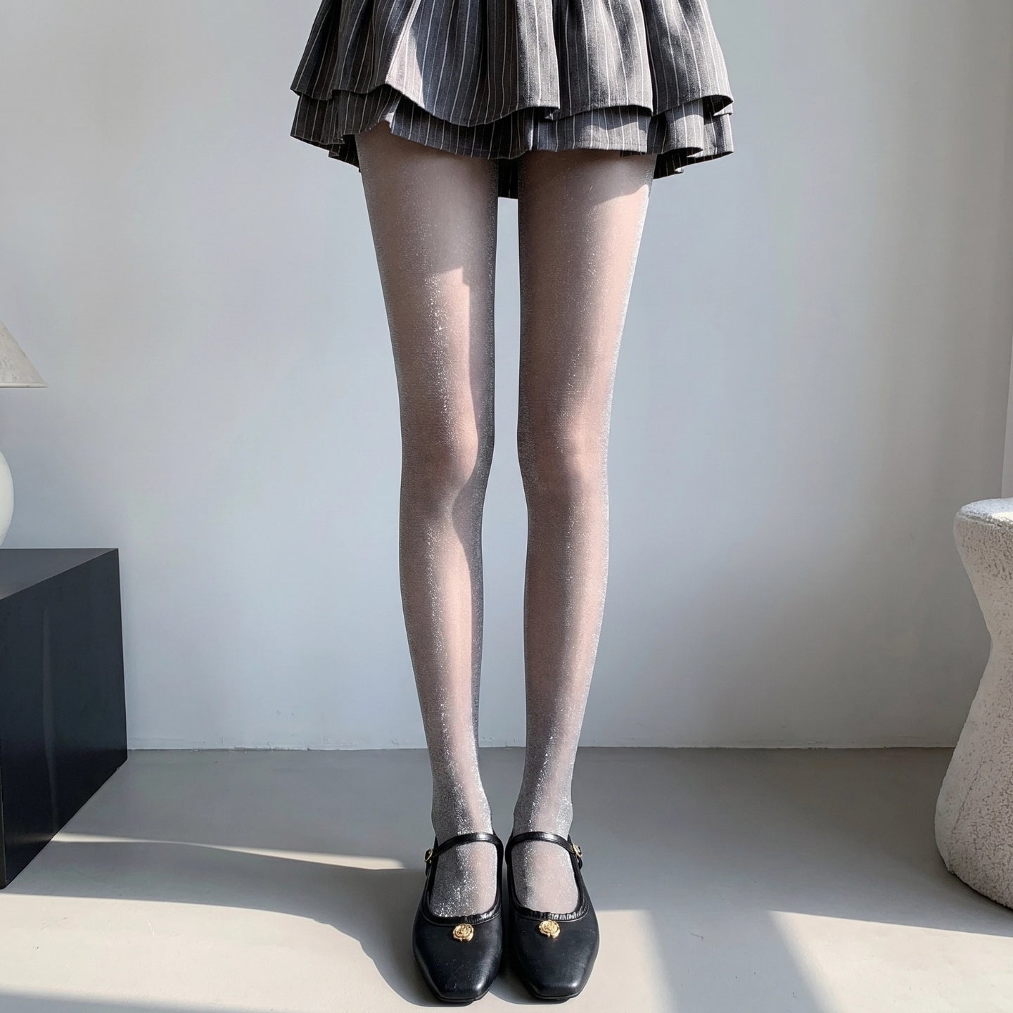 Collants scintillants-Collant Pailleté Transparent-Blanc Argent Noir