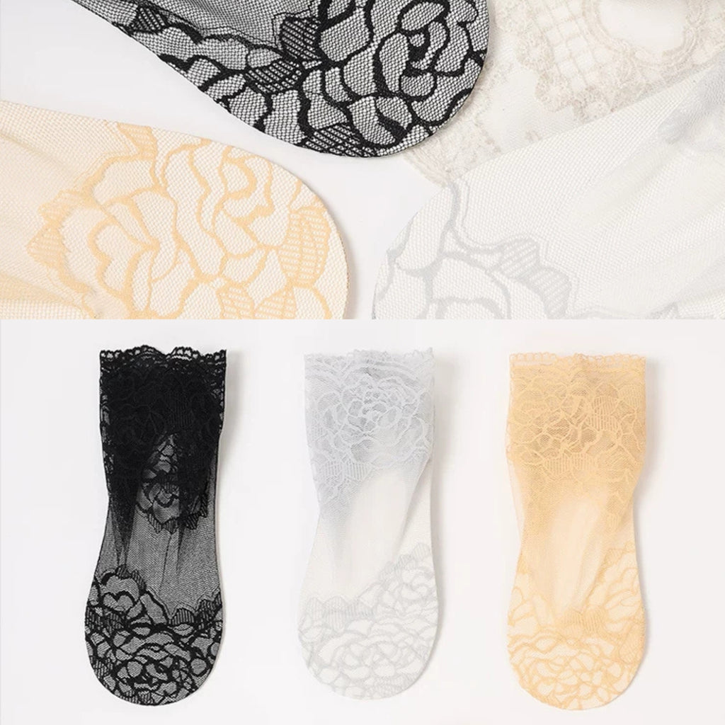 Socquettes en Dentelle Florale pour Femmes - Chaussettes Courtes Transparentes et Élégantes