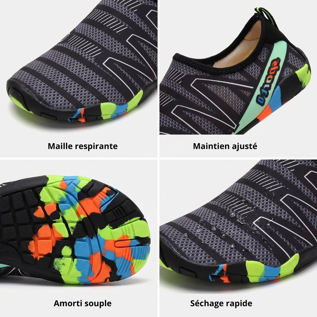 Chaussures Aquatiques Homme Femme - Chaussures de Plage à Séchage Rapide et Respirantes - Chaussons de Natation Antidérapants pour Surf, Kayak, Yoga et Randonnée Aquatique