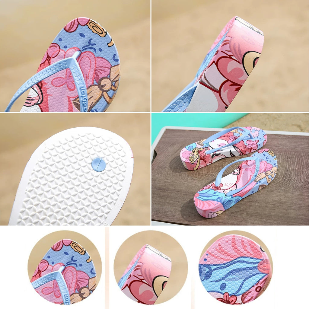 Tongs Femme à Talon Compensé 3.5cm, Sandales de Plage à Imprimé Graffiti Chic, Claquettes d’Été Antidérapantes en Caoutchouc, Mules de Vacances Confortables et Légères