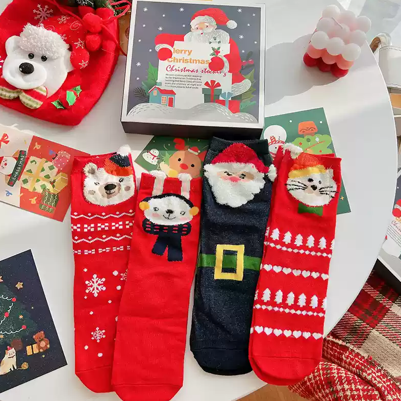 Coffret cadeau Thème de Noël Chaussettes en coton pur Mi-mollet pour couples Automne/Hiver"