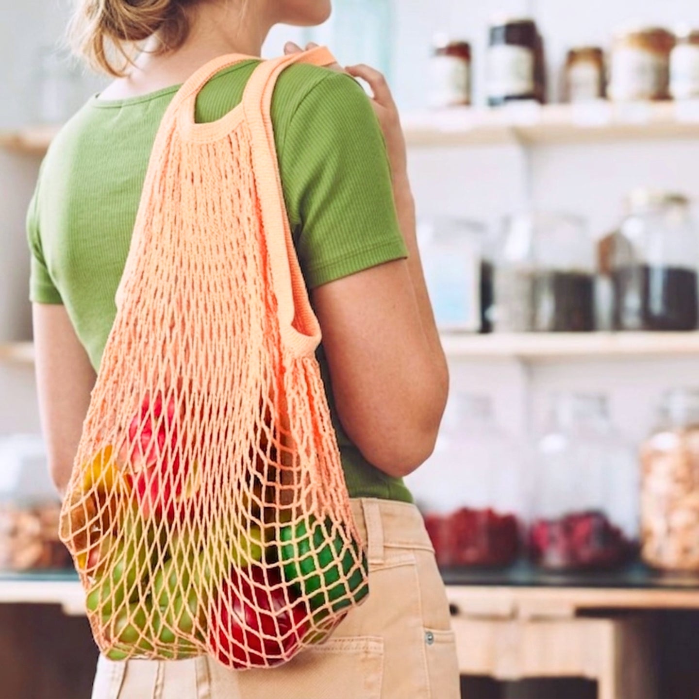 Sac de Courses en Coton Filet - Provisions D’Achat Epicerie Rangement Poche Fruits Légumes Pliable Réutilisable