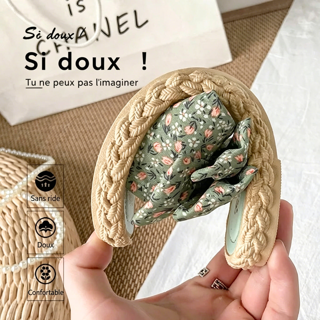 Sandales et Mules pour Femmes Bowknot Sandales Plates Femme Chaussures D'été Décontractées à Enfiler Semelle Tissée Antidérapante Pantoufles Femme Ete Confortable Mode Chaussons de Plage