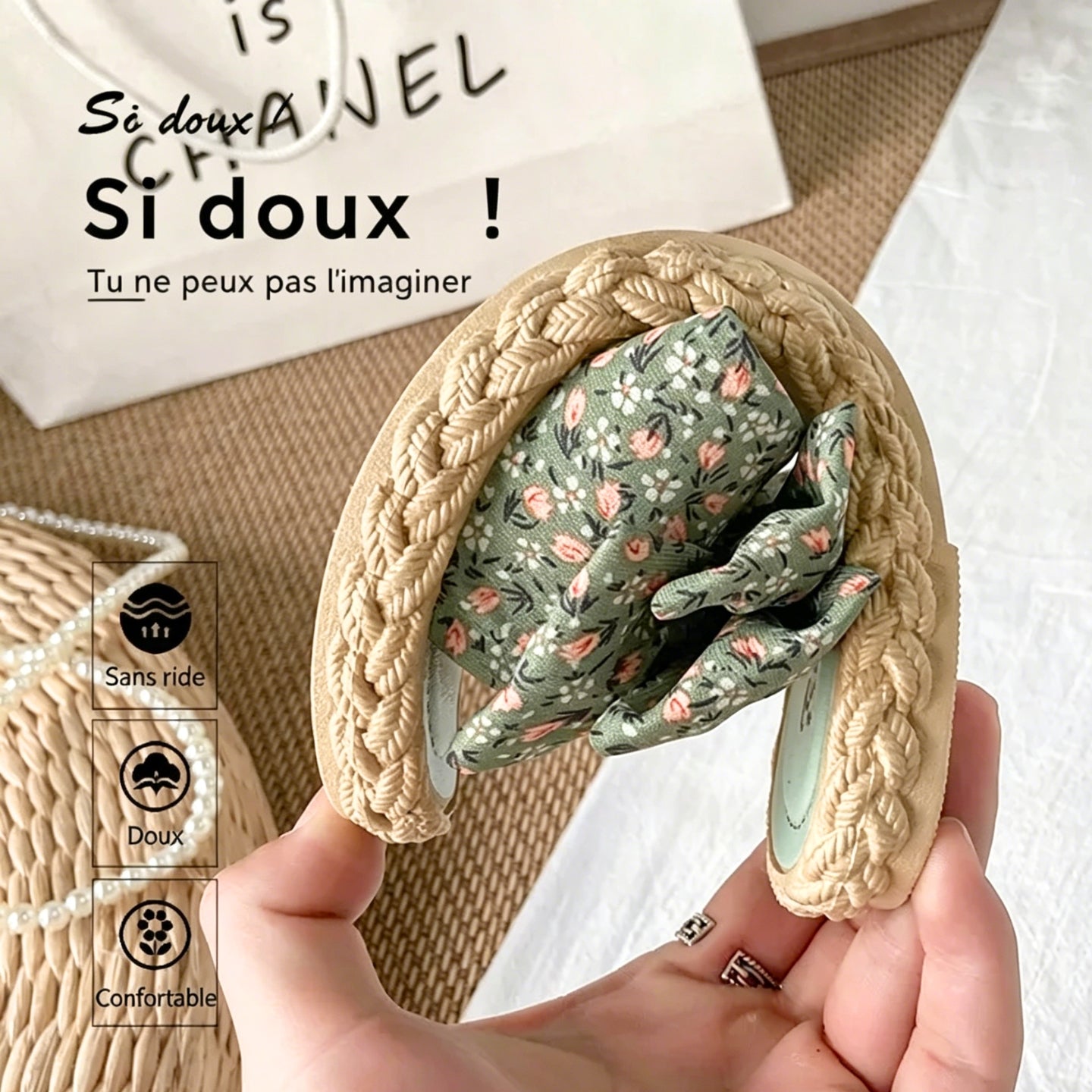 Sandales et Mules pour Femmes Bowknot Sandales Plates Femme Chaussures D'été Décontractées à Enfiler Semelle Tissée Antidérapante Pantoufles Femme Ete Confortable Mode Chaussons de Plage