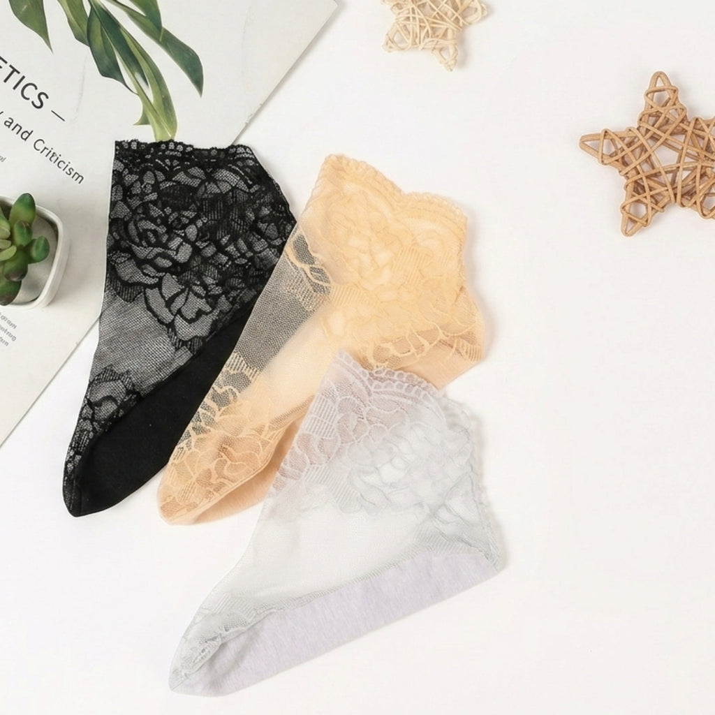 Socquettes en Dentelle Florale pour Femmes - Chaussettes Courtes Transparentes et Élégantes