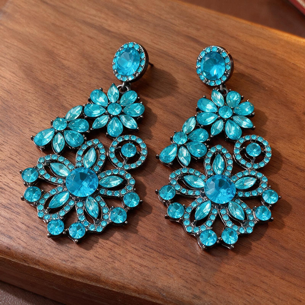 Boucles d’oreilles pendantes florales – Bleu Azur